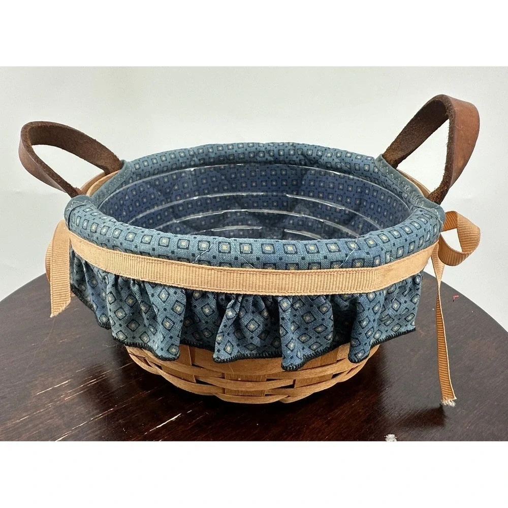 Longaberger Button Basket W/Protector & Classic French Blue Liner 1993